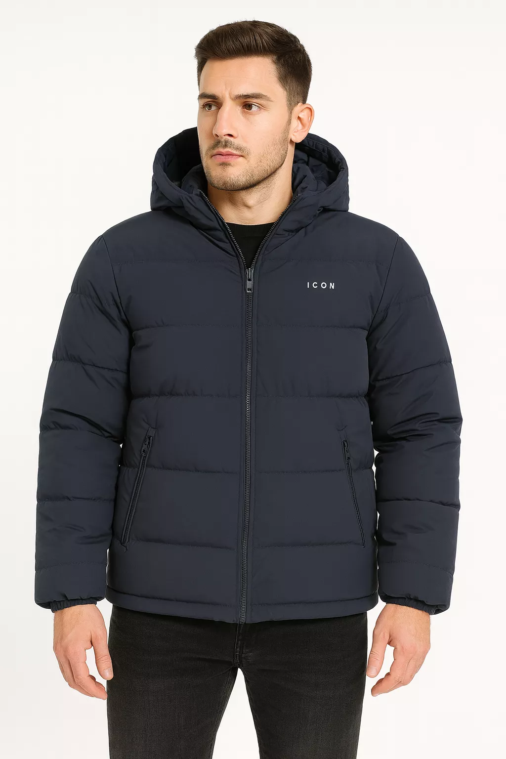 Icon denim Winterjas heren steekzakken zwart