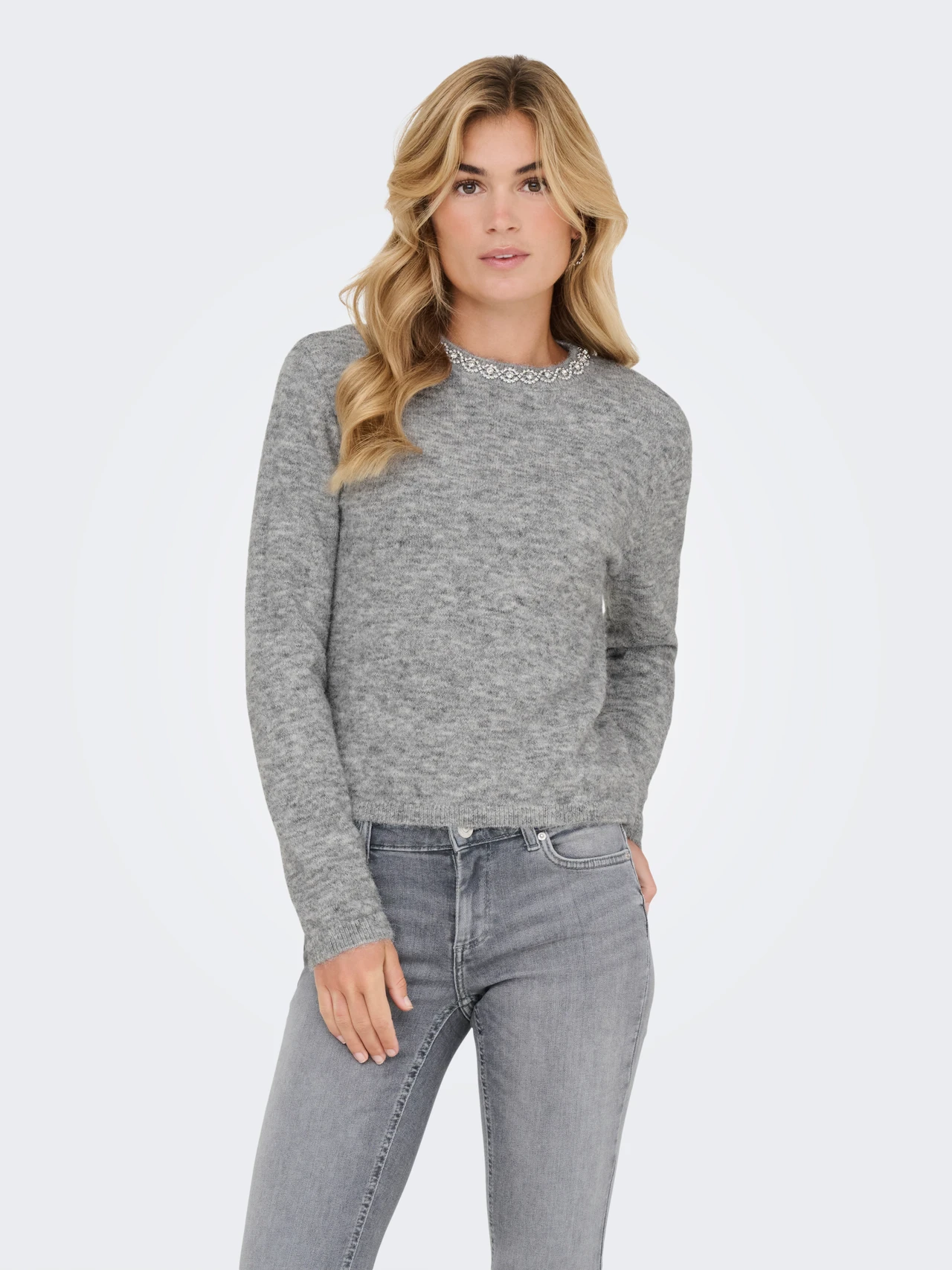 Jacqueline de Yong alva life l/s embellish pullover 15351917 medium grey melange