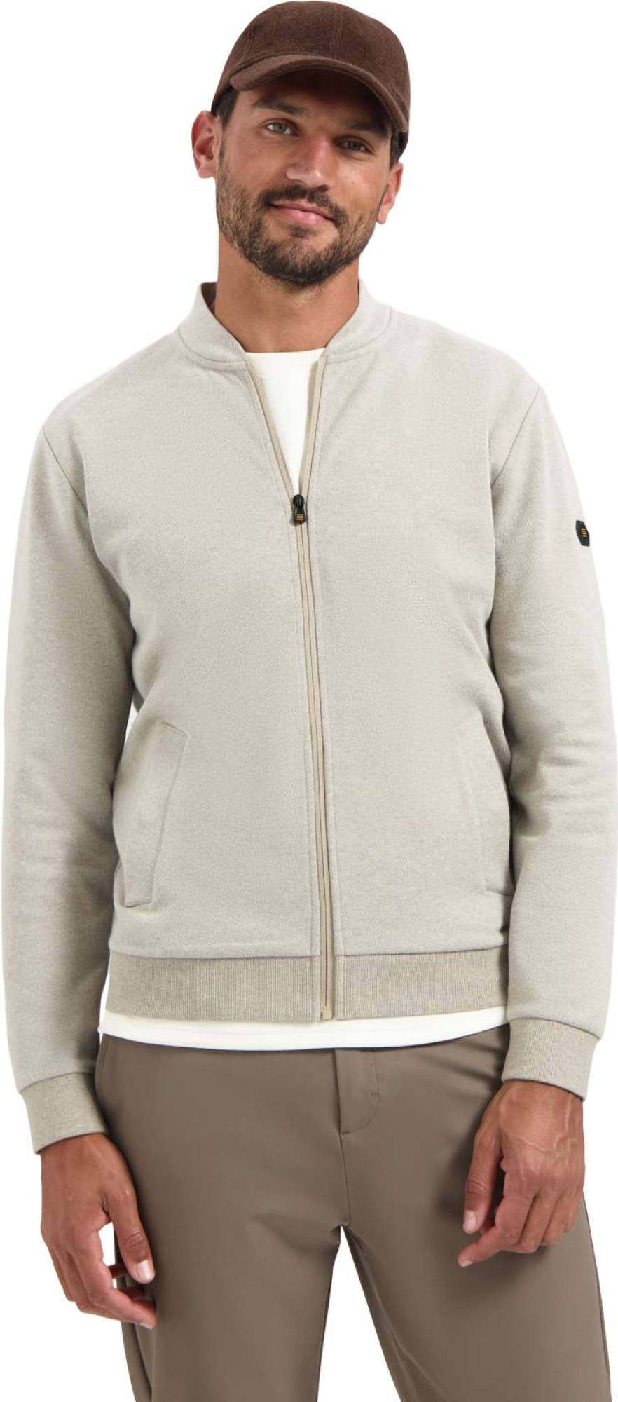 No Excess Sweater full zip college collar twi sand