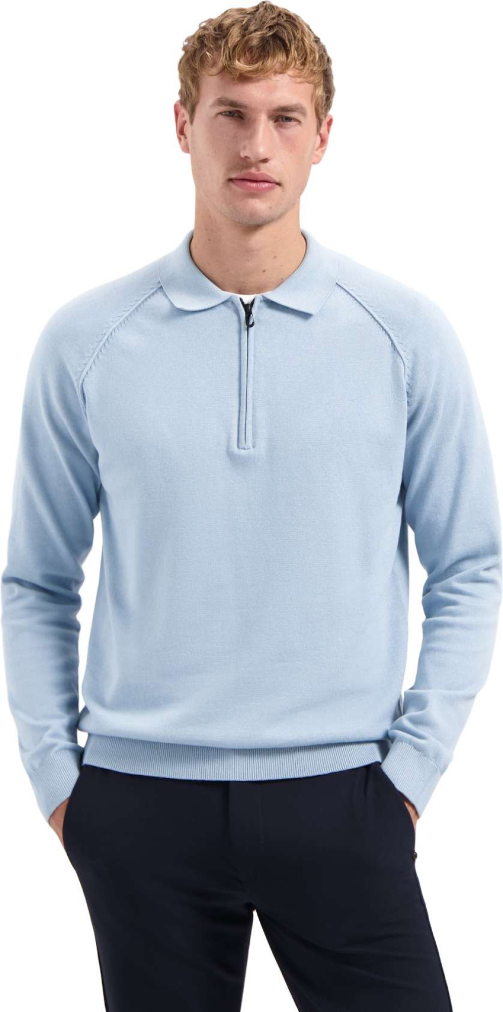 No Excess Pullover polo half zip solid dusty blue