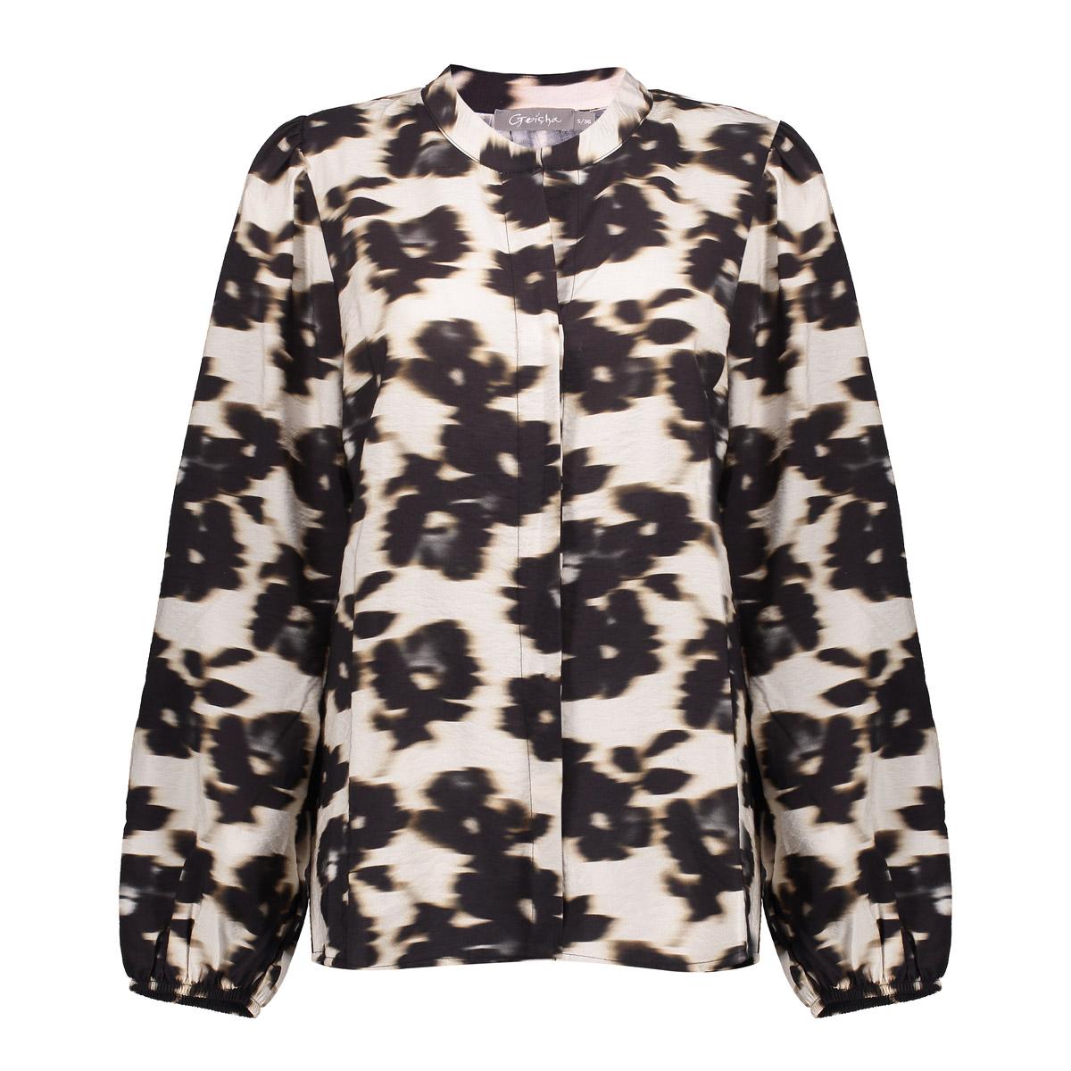 Geisha blouse flowers 53755-20 0 wool white/bla