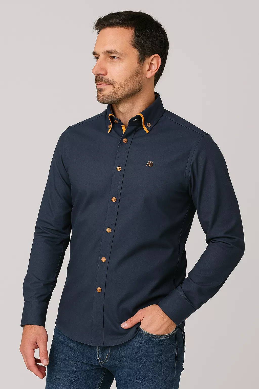Arya Brand herenoverhemd blauw harde kraag katoen