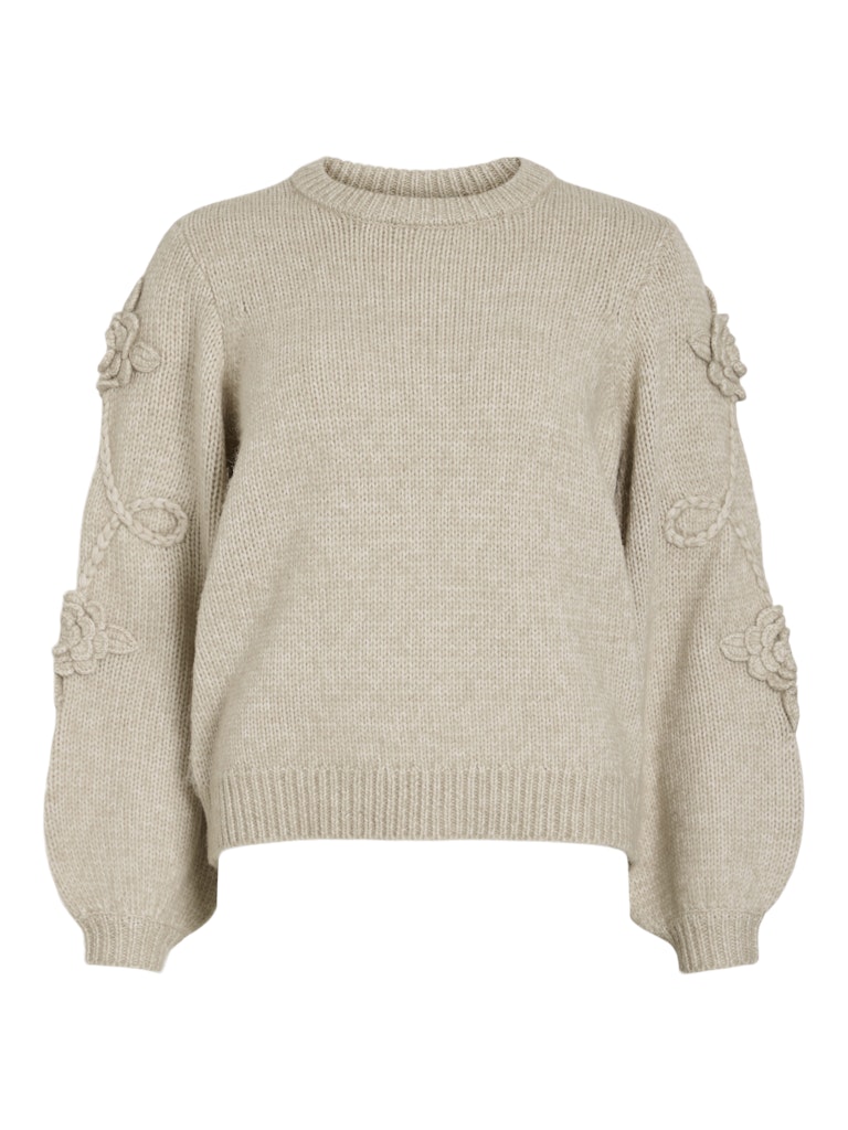 Vila Vifaye o-neck ls embrodiery knit top beige