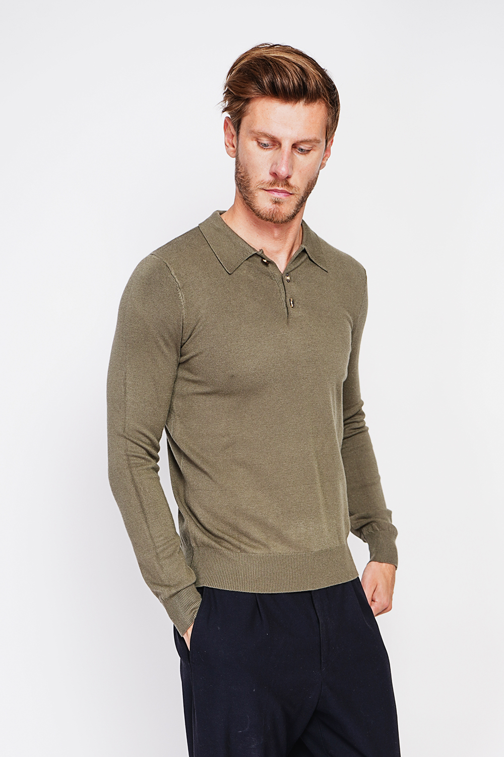 William de Faye Long-sleeve polo kaki