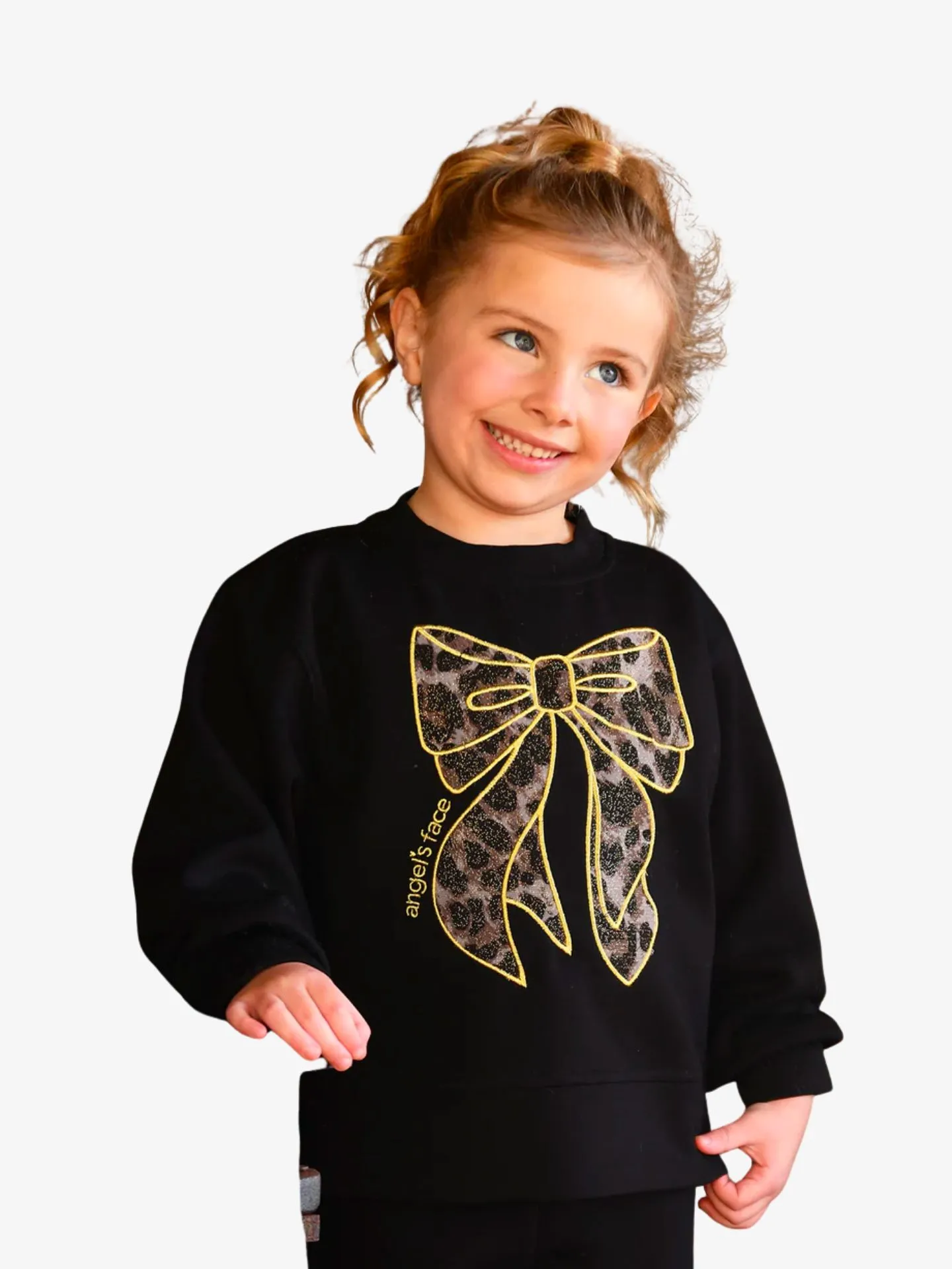 Angels Face Meisjes sweater paula leopard tulle bow zwart