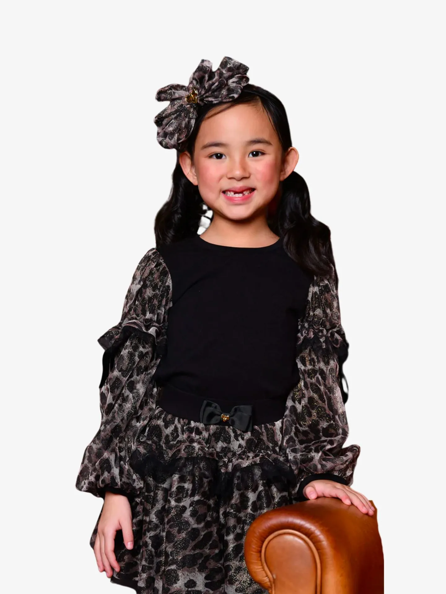 Angels Face Meisjes top lila leopard tulle zwart