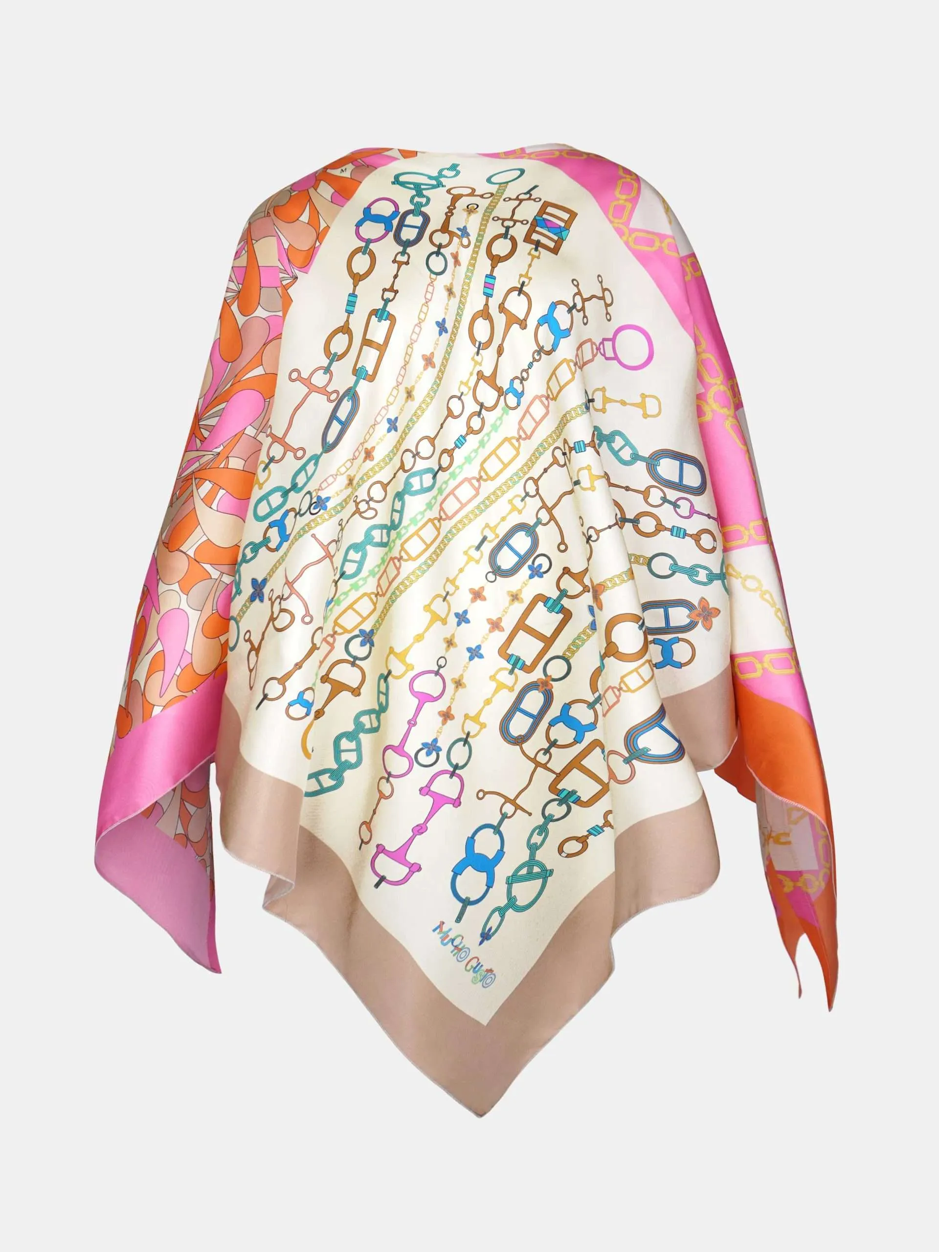 Mucho Gusto Zijden sjaal laboca roze met beige gebloemd patchwork
