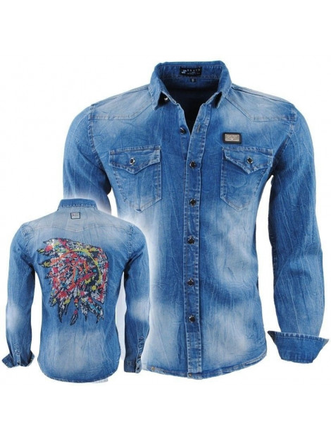 Bravo Jeans heren overhemd slim fit stretch indian skull Bravo Jeans Heren Trui Ronde Hals Sweat Slim Fit