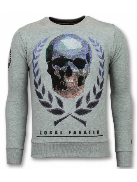 Local Fanatic Doodskop trui skull rhinestone sweater 11-6293G large