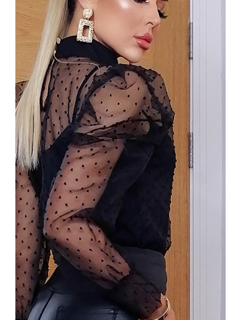 Catwalk Lilly polka dot puffed sleeve top LillyTop-Blk large