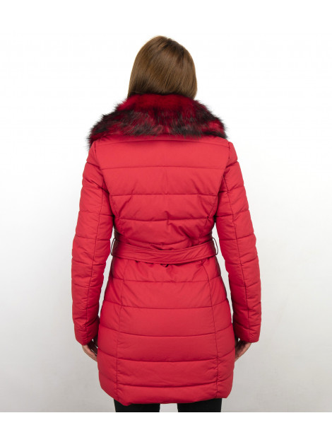 Gentile Bellini Lange parka winterjas met rode bontkraag GSP7921 large
