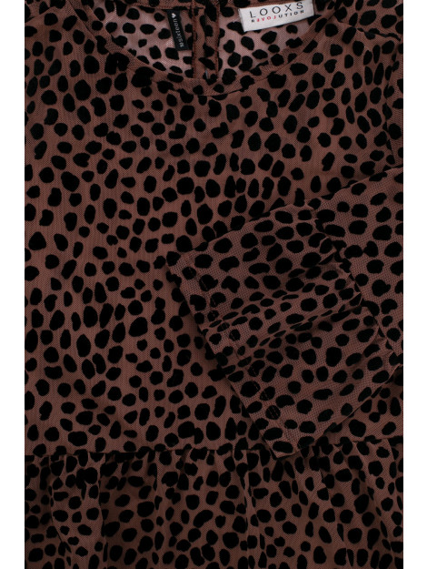 Looxs Revolution Mesh jurkje cacao met zwarte flock dot print voor meisjes in de kleur 2133-5892-423 large