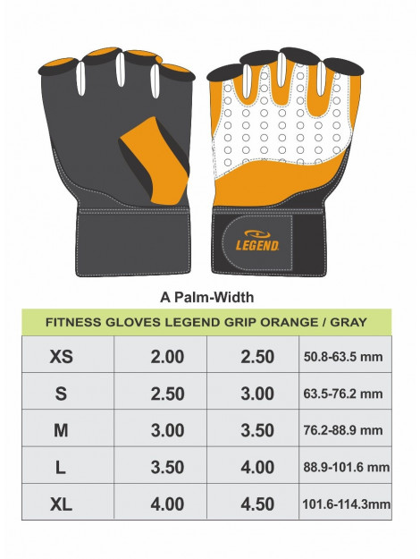 Legend Sports Fitness handschoenen heren/dames oranje-grijs legend grip FG01GR0XS large