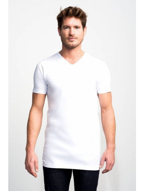 Slater Basic fit 2pack t-shirt v-hals extra long (7800) Slater Basic Fit 2pack T-shirt V-hals Wit Extra Long (7800) large
