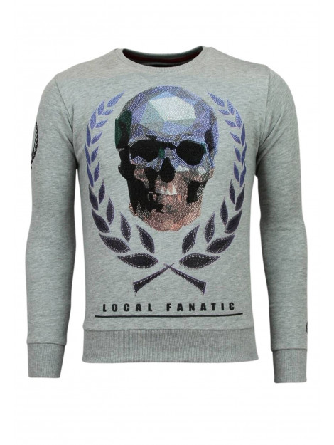 Local Fanatic Doodskop trui skull rhinestone sweater 11-6293G large