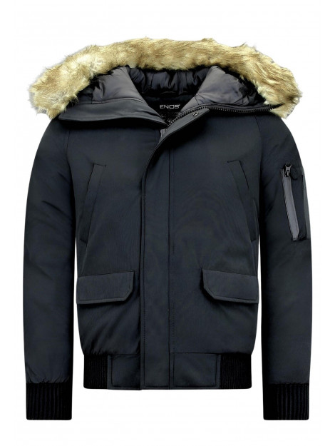 Enos Korte winterjas met faux bontkraag PI-7005Z & 8821Z -FAUX large