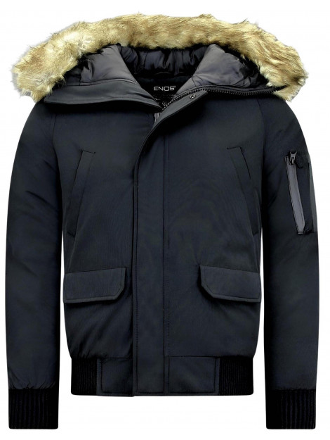 Enos Korte winterjas met faux bontkraag PI-7005Z & 8821Z -FAUX large