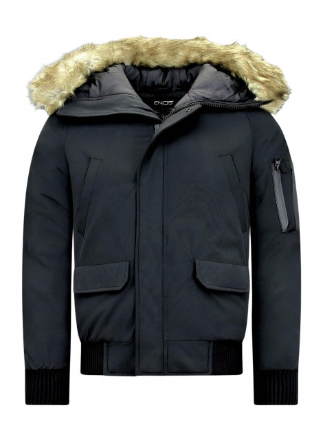 Enos Korte winterjas met faux bontkraag PI-7005Z & 8821Z -FAUX large