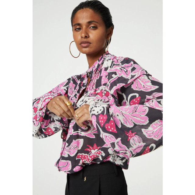 Fabienne Chapot 22-bls-aw23 9509-7317-alf bibi long sleeve blouse antra/bubble gum pin 22-BLS-AW23 9509-7317-ALF large