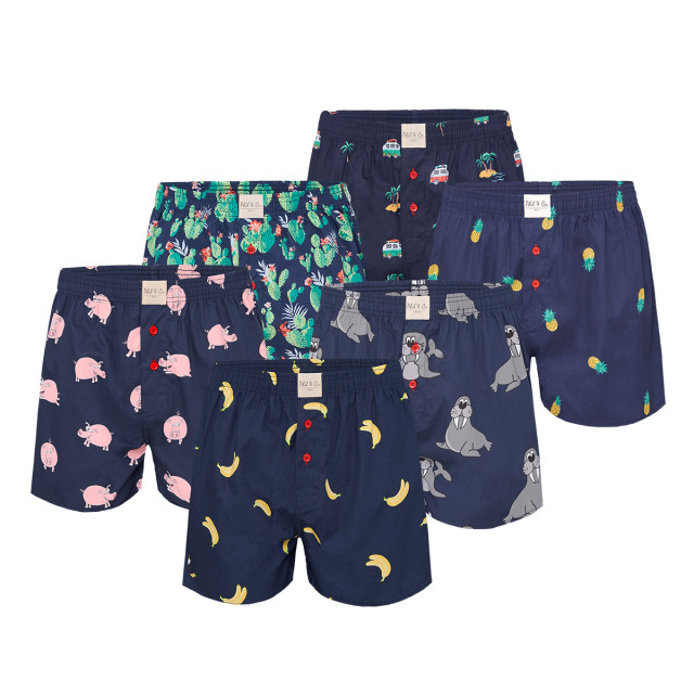 Phil & Co Geweven wijde boxershorts heren 6-pack pack met print PH-724A large