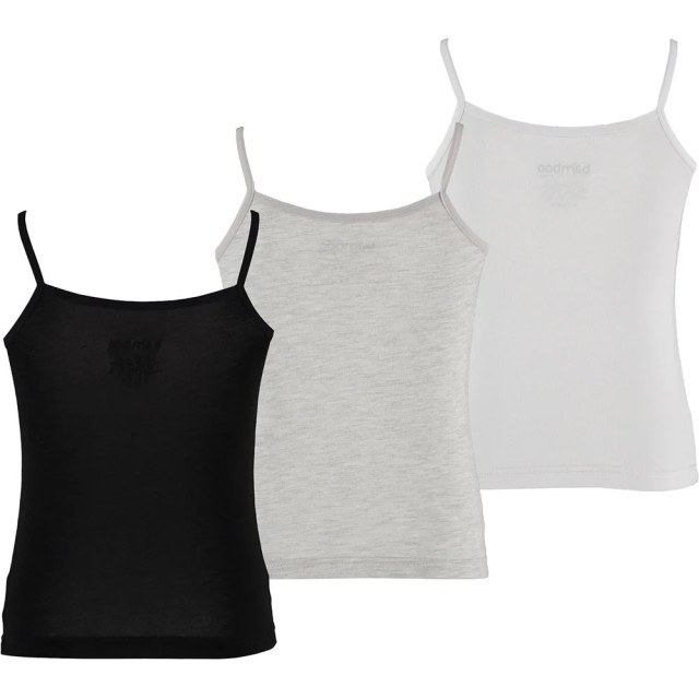 Apollo Meisjes bamboe singlet hemden 3-pack zwart grijs wit spaghettibandjes onderhemd 163558001-146 large
