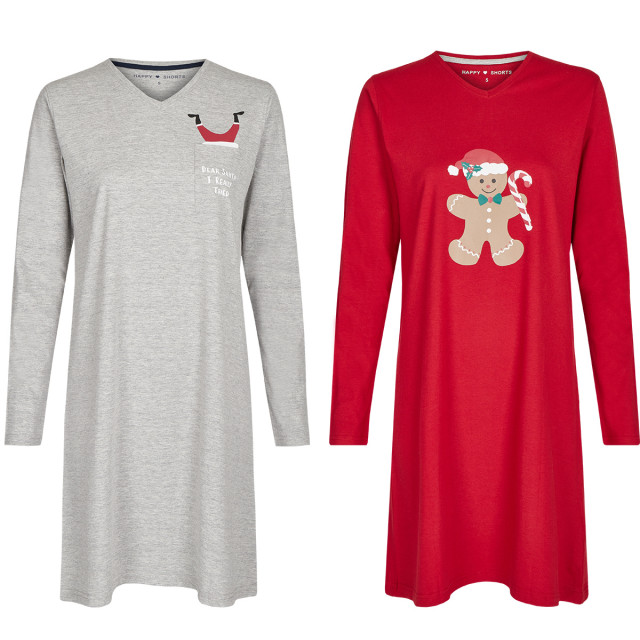 Happy Shorts Dames kerst pyjama nachthemd rood / grijs HS-682-3+4 large