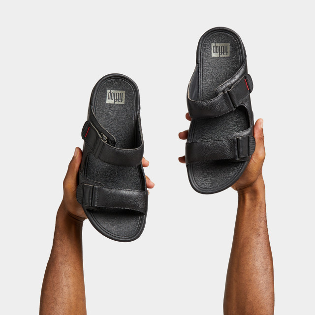 Sandalias Fitflop GOGH MOC De Cuero Ajustables Para Hombre - Negras