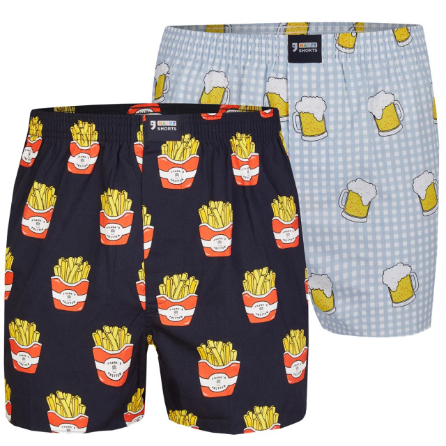 Happy Shorts 2-pack wijde boxershorts bier + friet HS-225+229 large