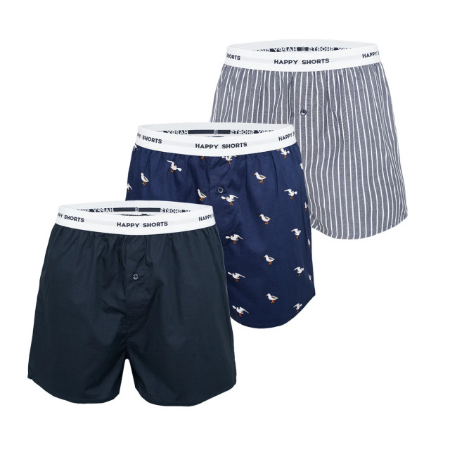 Happy Shorts 3-pack wijde boxershorts heren blauw gestreept meeuwen print HS-339 large