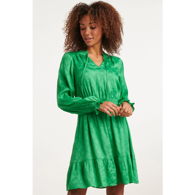 Smashed Lemon Dames satijnen groen jurk met ornament print 23678 23678-530-XL large