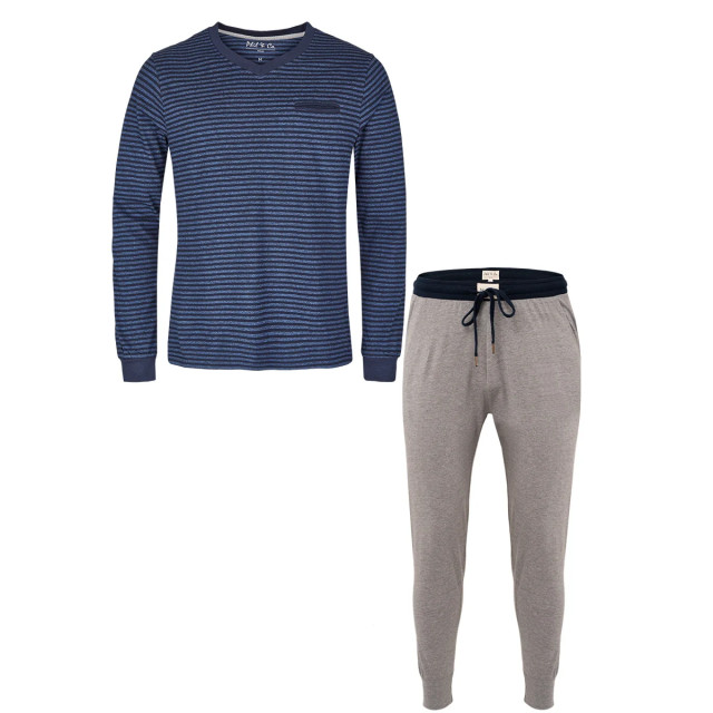 Phil & Co Essential heren pyjamaset lang blauw / grijs 852-04 large