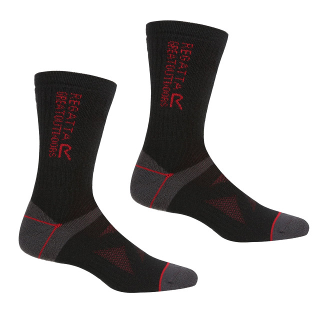 Regatta Unisex wollen sokken voor wandelschoenen volwassenen (pak van 2) UTRG5986_blackdarkred large