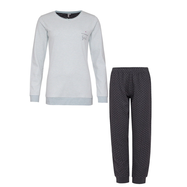 By Louise Dames pyjama set lang interlock gestreept mint / antraciet BL-285-02 large