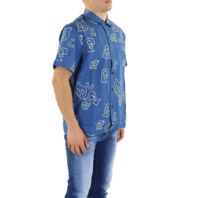 Olaf Hussein Heren olaf aop denim ss shirt M120301-LIGHT DENIM large