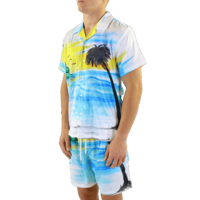 Flaneur Homme Heren airbrushed silk shirt S11019FH-White large