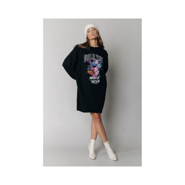Colourful Rebel Colourful Rebel World Tour Jurk Zwart Dames - Loose Fit world tour dropped large