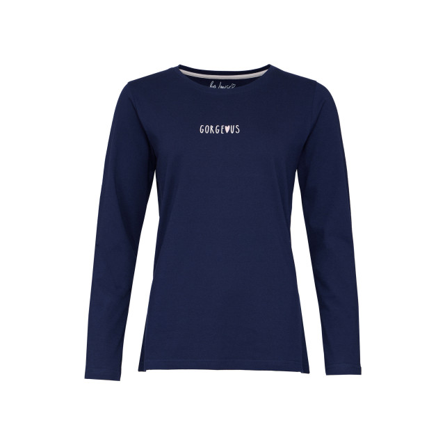 By Louise Dames pyjama set lang katoen donkerblauw / grijs gestipt BL-289-02 large