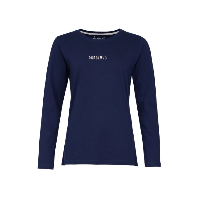 By Louise Dames pyjama set lang katoen donkerblauw / grijs gestipt BL-289-02 large