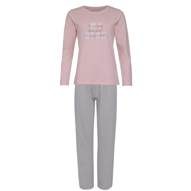 By Louise Dames pyjama set lang katoen roze / grijs gestreept BL-291-02 large