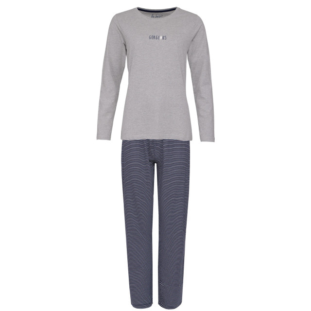 By Louise Dames pyjama set lang katoen grijs / donkerblauw gestreept BL-292-02 large