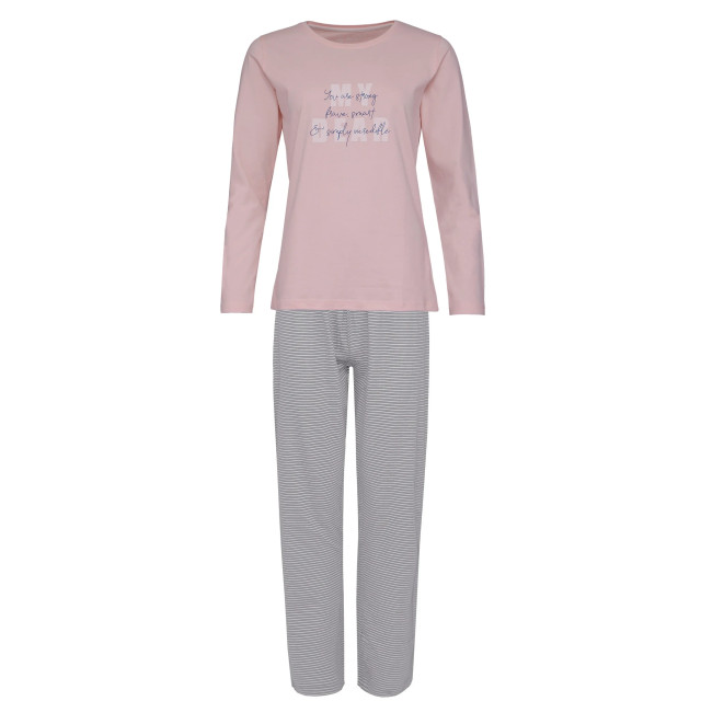 By Louise Dames pyjama set lang katoen roze / grijs gestreept BL-291-02 large