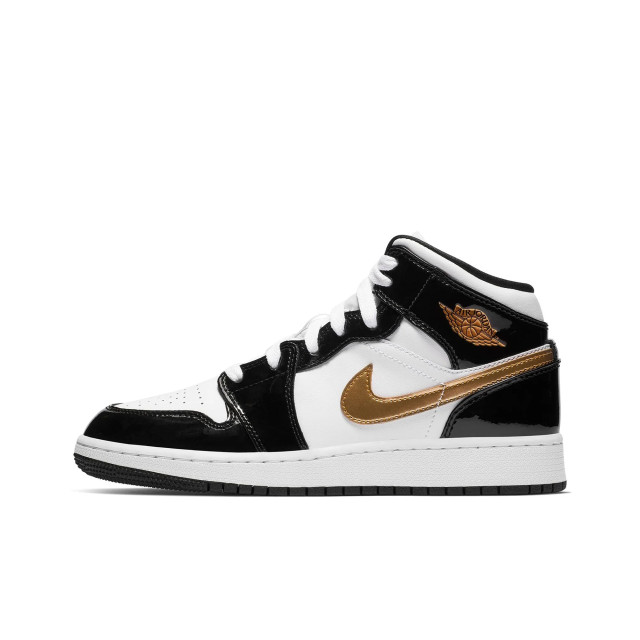 Nike Air jordan 1 mid se black gold patent leather (gs) BQ6931-007 large