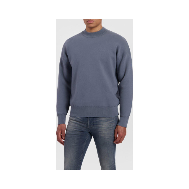Purewhite - Heren Loose Fit Knitwear Crewneck LS - Blue 23030805 large