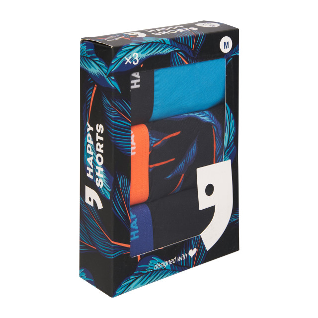 Happy Shorts Heren boxershorts trunks bladeren blauw/zwart 3-pack HS-J-1024 large