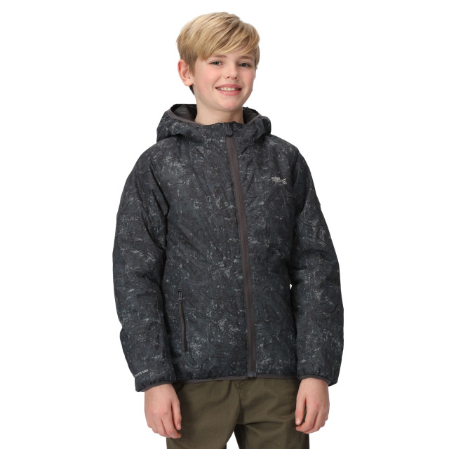 Regatta Volcanics vii terrain print reflecterende waterdichte jas voor kinderen/kinderen UTRG9126_sealgrey large