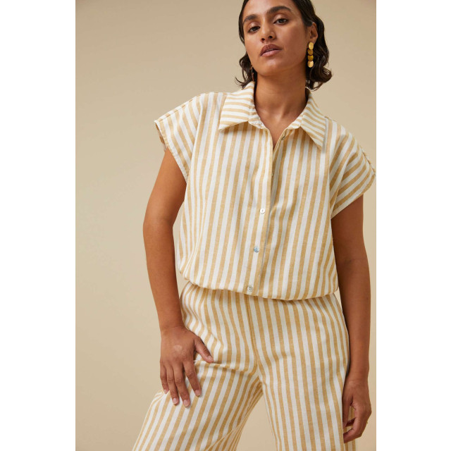 By-Bar Amsterdam Bieke linen stripe blouse ochre 24112059-111 large