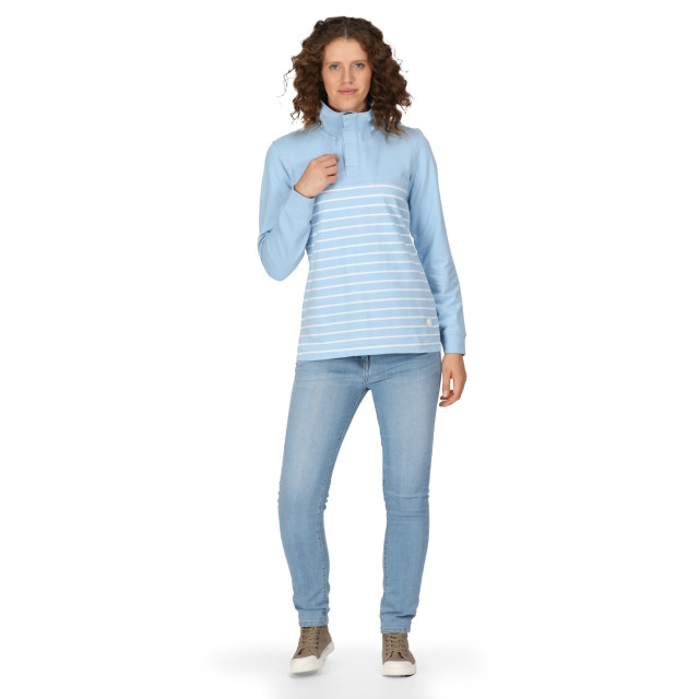 Regatta Dames bayla gestreept sweatshirt met knopenhals UTRG8868_powderbluewhite large