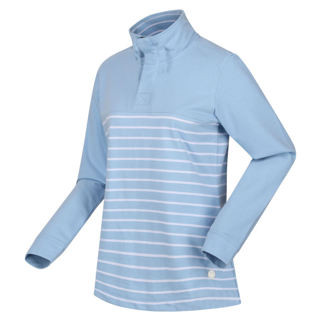 Regatta Dames bayla gestreept sweatshirt met knopenhals UTRG8868_powderbluewhite large