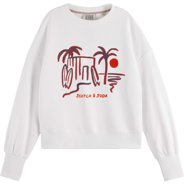 Scotch & Soda Slouchy puffed sleeved graphic swea white 177281-0006 large