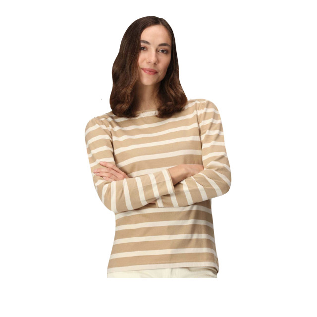 Regatta Dames federica stripe t-shirt met lange mouwen UTRG9454_barleycornlightvanilla large